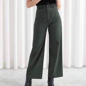 & Other Stories Green Kick Flare Plaid Trousers - Size 4